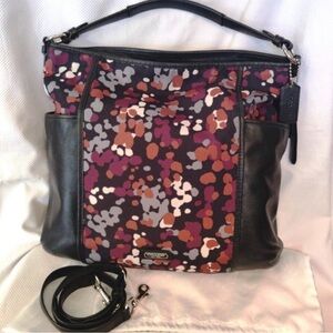 Coach Leather & Canvas Park Splatter Hobo Bag in Black Multicolor, 13.5x15"